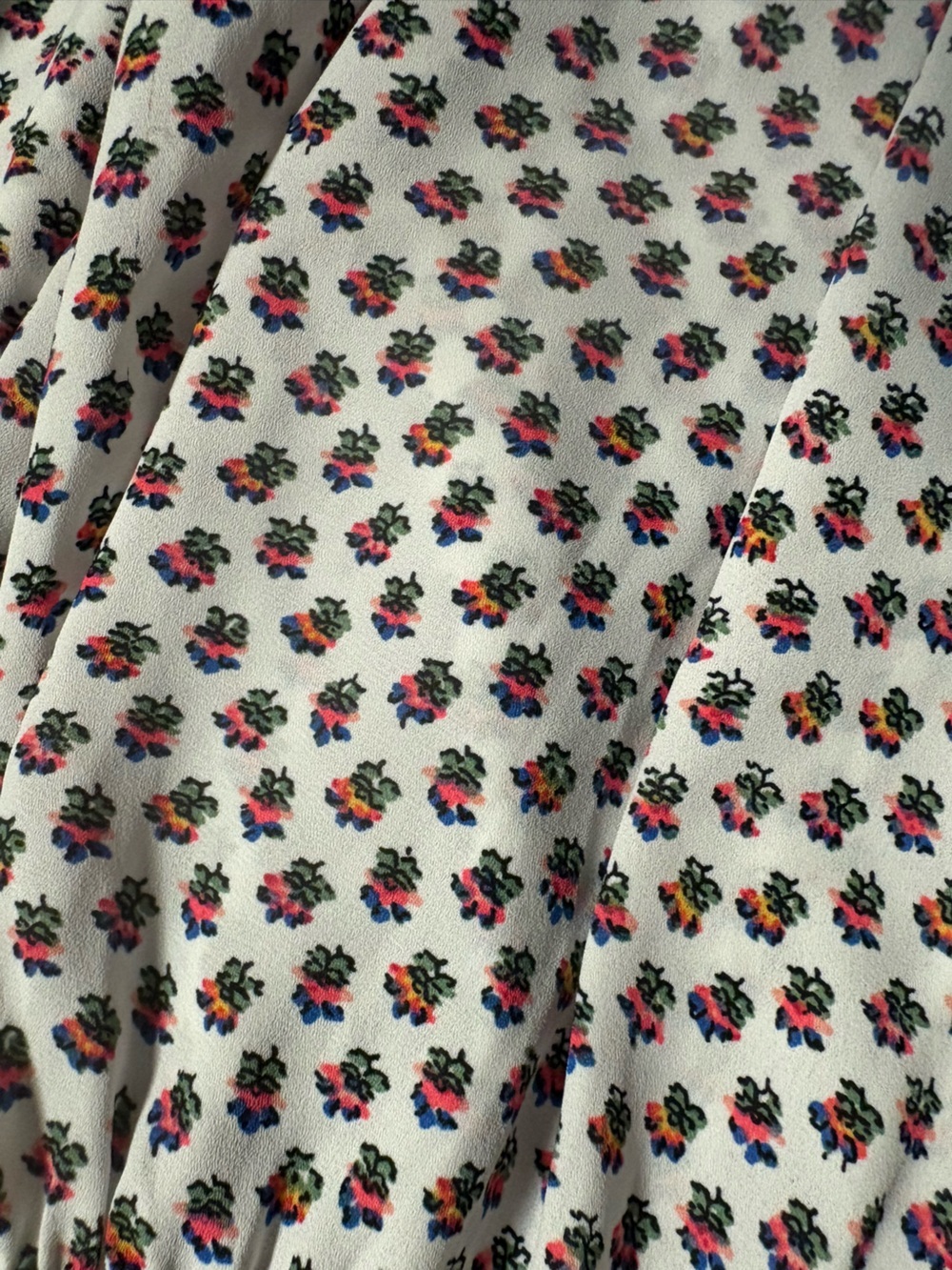 Floral V-Neck Blouson Sleeve Peasant Blouse Top White Small - Picture 3 of 6